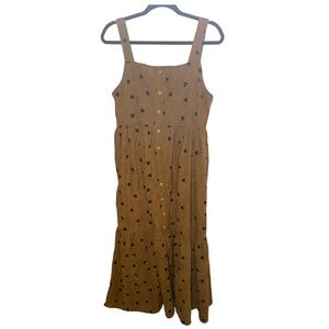 SHEIN Brown Corduroy Button Down Dress with Black Hearts